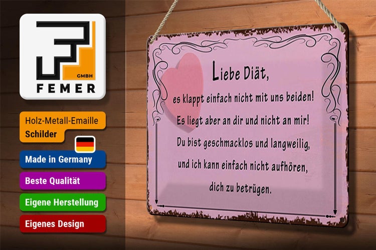 Blechschild Spruch 30x20cm liebe Diät klappt nicht mit uns