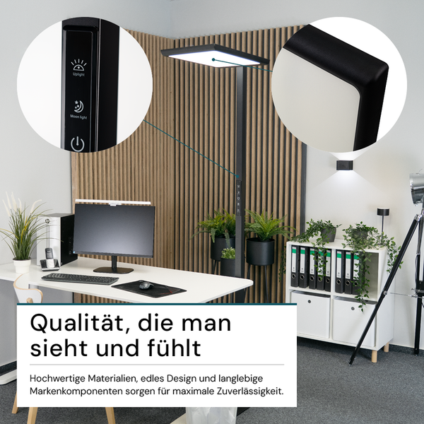 Schreibtisch mit Stehleuchte mit Uplight- und Mondlichtfunktion