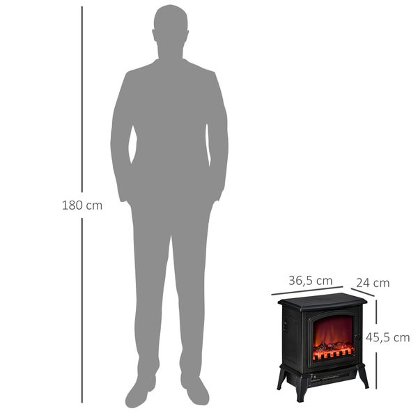 HOMCOM Elektrokamin, Standkamin mit LED-Flammeneffekt, 2000W Kaminofen mit Überhitzungsschutz für Wohnzimmer, Schlafzimmer, Metall, Schwarz