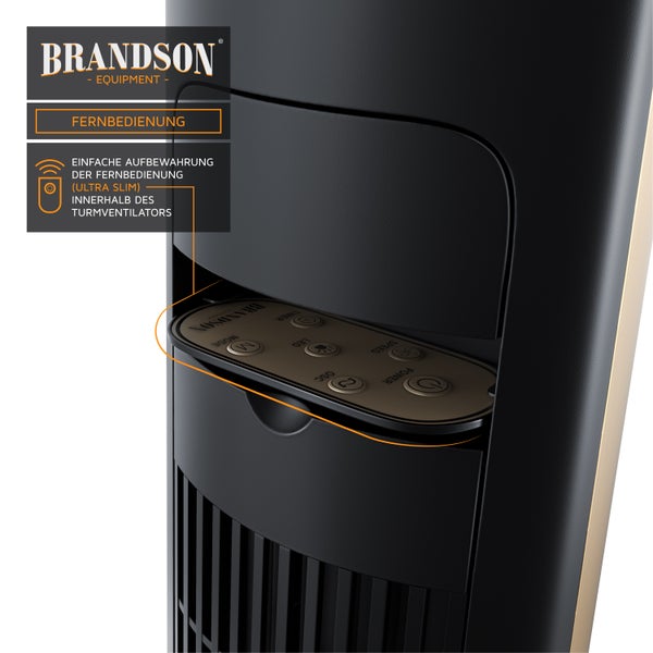 Brandson, Turmventilator mit Fernbedienung 108 cm, Ventilator 10 Grad neigbar, Standventilator, Säulenventilator mit Oszillation, 3 Geschwindigkeiten