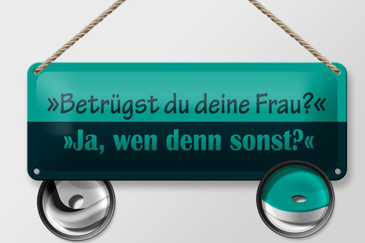 Blechschild Spruch 27x10cm Betrügst du deine Frau Dekoration