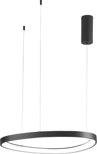 Moderne LED Pendelleuchte in Ringform aus schwarzem Metall mit drei Abhängeseilen.