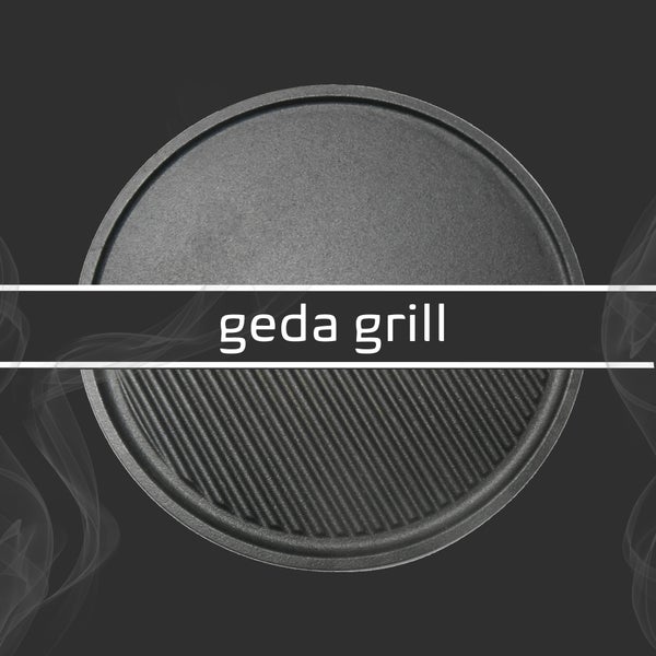 GEDA Grill Gusseisen Grillplatte, rund 32,5 cm, Doppelseitig verwenbar, Plancha, Univesal