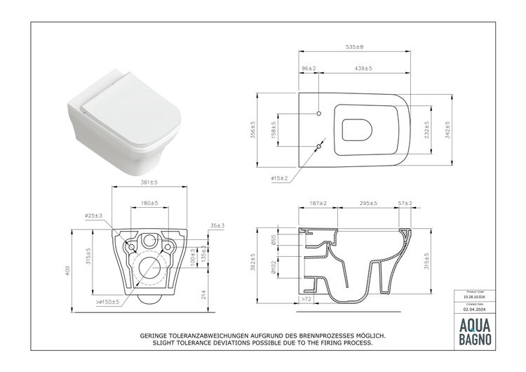 Aqua Bagno Design Hänge-Dusch-WC Silk – Spülrandlos – mit Bidetfunktion – Softclose-Sitz