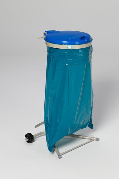 PROREGAL Robuster Abfallsammler Für Wertstoffsortierung 1 Fach Fahrbar Mit Rollen 120 Liter HxBxT 92 x 50 x 44 cm Stahl Grau Blau