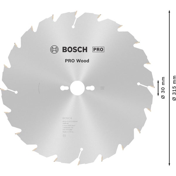 Bosch PRO Wood Kreissägeblatt 315 x 3,2 x 30 mm - 2608640701