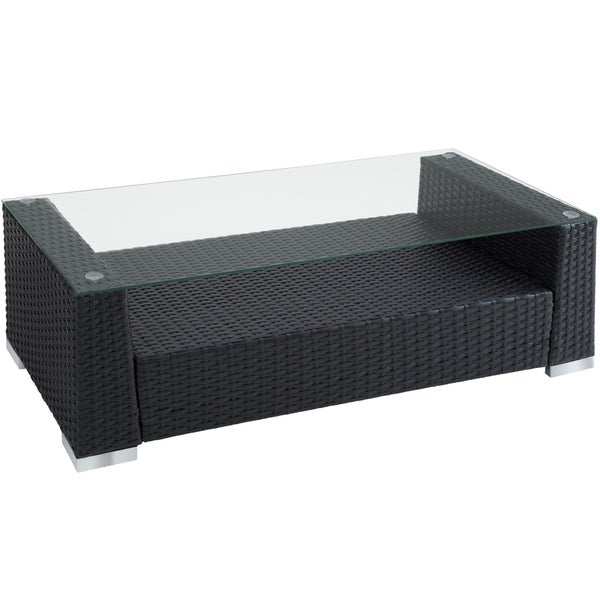 Rattan Lounge tectake München mit Sicherheitsglasplatte mit Aluminiumgestell schwarz