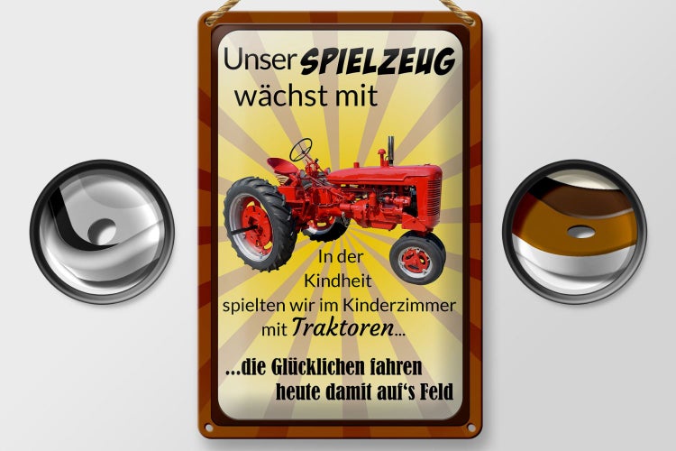 Blechschild Spruch 20x30cm Spielzeug wächst mit Traktor