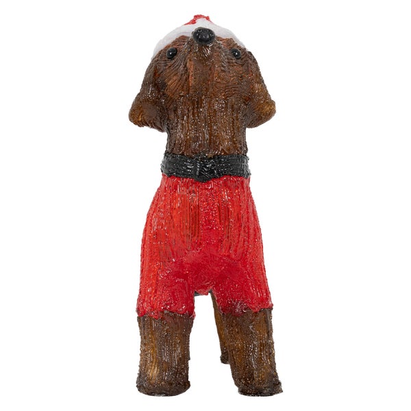 ECD Germany LED Weihnachten Hund Dackel mit Mütze und Pullover, 37x34 cm, Gartenfigur mit 40 warmweißen LEDs, IP44, Innen-Außen, Acryl Hundefigur, Weihnachtsfigur Weihnachtsbeleuchtung Weihnachtsdeko