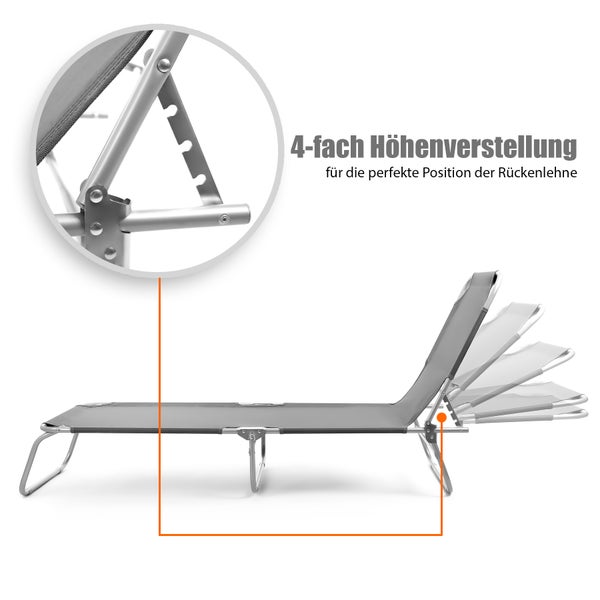 Strandliege mit vierfach verstellbarer Höhe für optimale Rückenlehnenposition