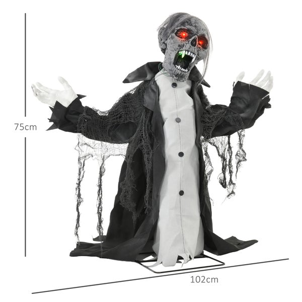 Animierte Halloween-Dekoration mit Lichteffekten und gruseliger Erscheinung, Höhe circa 75 cm, Breite circa 102 cm.
