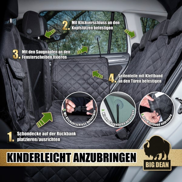 Schutzdecke für die Rückbank im Auto mit Befestigungsanleitung