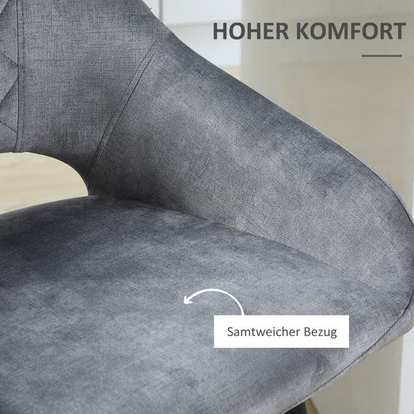 HOMCOM 2er-Set Barhocker Barstühle Bistrohocker mit Fußstütze Samtoptik Küchenstuhl Thekenhocker Sitzbezug für Küche Wohnzimmer Esszimmer Stahl Grau 50 x 53 x 94 cm