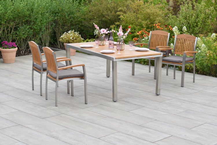 Keros Gartenmöbelset 9tlg., Stapelsessel inkl. Auflagen, Ausziehtisch 180 (240) x 100 cm
