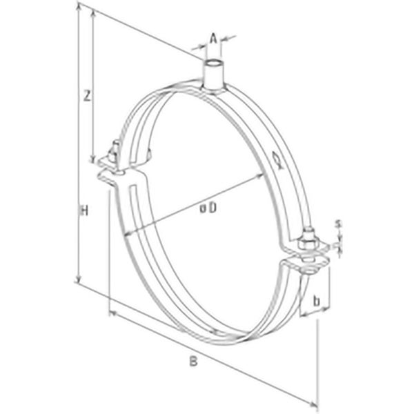 Technische Zeichnung einer Rohrschelle mit Maßangaben.