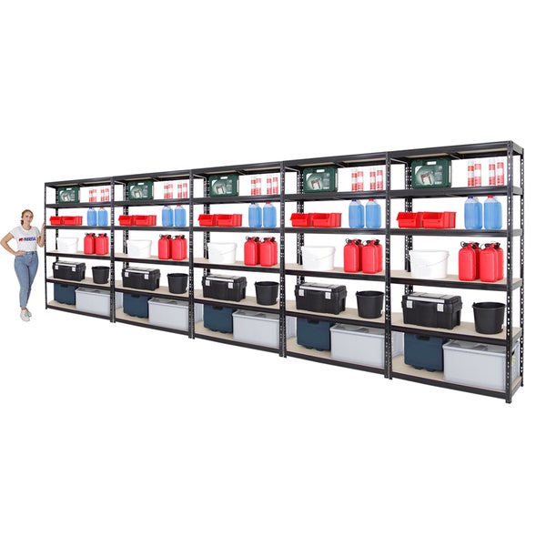 PROREGAL Mega Deal 5x Schwerlastregal Giant Tiger XL HxBxT 220 x 120 x 40 cm Fachlast 265 kg 6-Ebenen Schwarz
