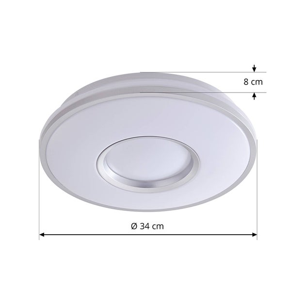 Runde Deckenleuchte mit einem Durchmesser von 34 Zentimetern und einer Höhe von 8 Zentimetern.