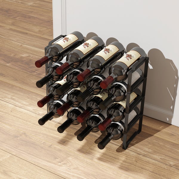 HOMCOM Weinregal Flaschenregal für 16 Weinflaschen, Flaschenhalter Aufbewahrungsregal aus Metall, Weinflaschenregal für Küche, Esszimmer Schwarz