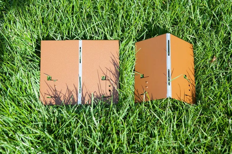 Zwei Rasenkanten aus Metall auf Rasen