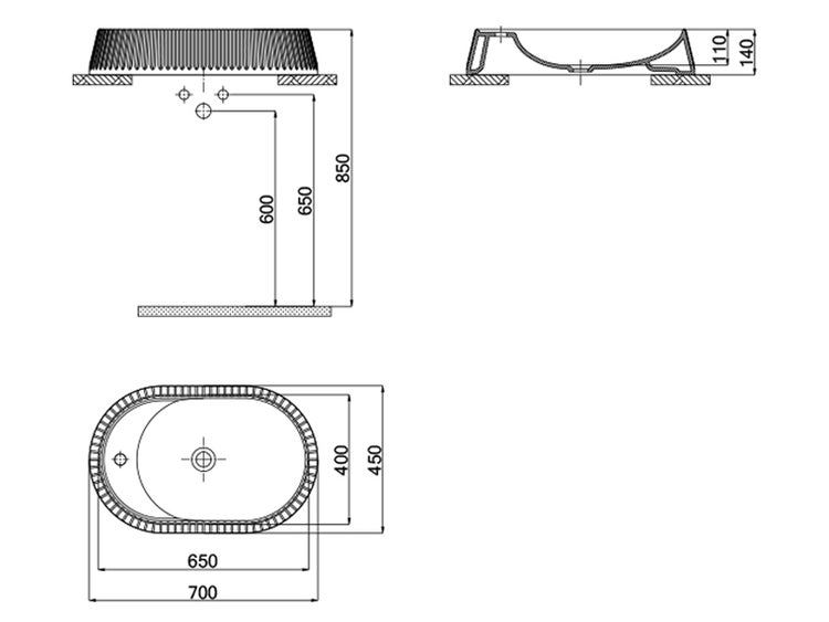 Aufsatzwaschtisch 70x45 Auftisch Waschbecken Aufsatz Waschtisch Waschschale