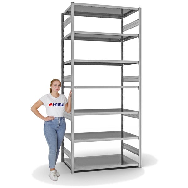 PROREGAL Fachbodenregal Stecksystem T-Profil Heavy-Duty Grundregal HxBxT 300 x 130 x 80 cm 7 Ebenen Fachlast 330 kg Beidseitig Nutzbar Verzinkt