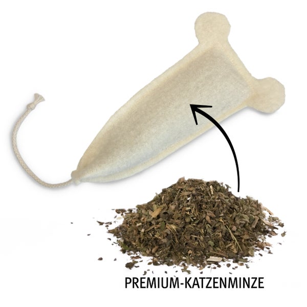 XL Spielmaus für Katzen im 2er Pack: Mit leckerer Katzenminze und betörendem Baldrian. Handgenähte Spielmäuse für Katzen aus reiner Schurwolle