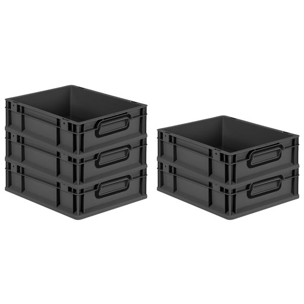 PROREGAL SparSet 5x Eurobox NextGen Color, HxBxT 12x30x40cm, 11 Liter, Griffe schwarz geschlossen, Schwarz, Eurobehälter, Transportbox, Transportbehälter, Stapelbehälter