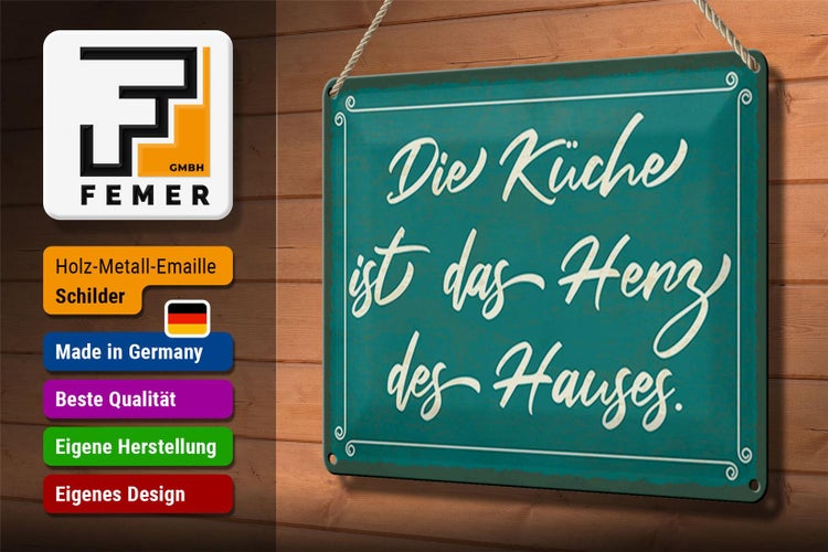 Blechschild Spruch 30x20cm Küche ist das Herz des Hauses