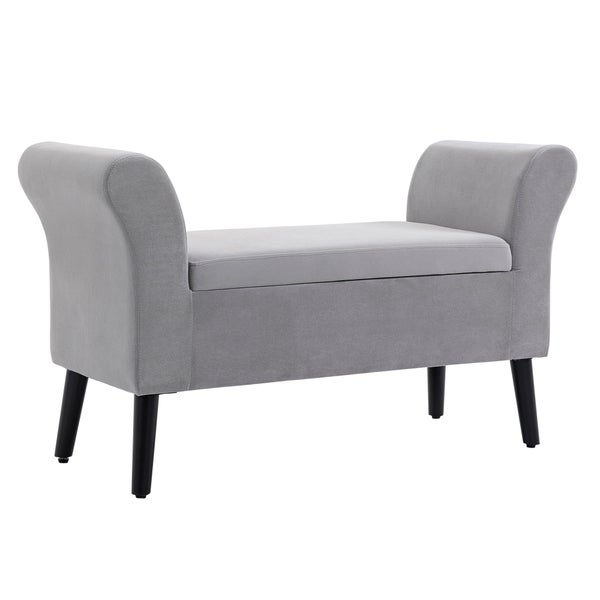 HOMCOM Sitzbank Polsterbank mit Stauraum Bettbank mit Armlehne für Flur Schlafzimmer samtartiges Polyester 111,5 x 41 x 65 cm Hellgrau