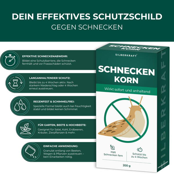 Silberkraft Schneckenkorn 200g – Regenfestes Schneckengranulat,Effektiver Schutz vor Nacktschnecken für Garten, Schnecken-frei für Gemüsebeet & Hochbeet