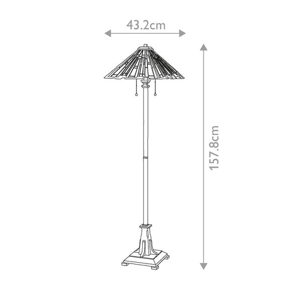 Zeichnung einer Stehlampe mit den Maßen 43,2 cm Breite und 157,8 cm Höhe