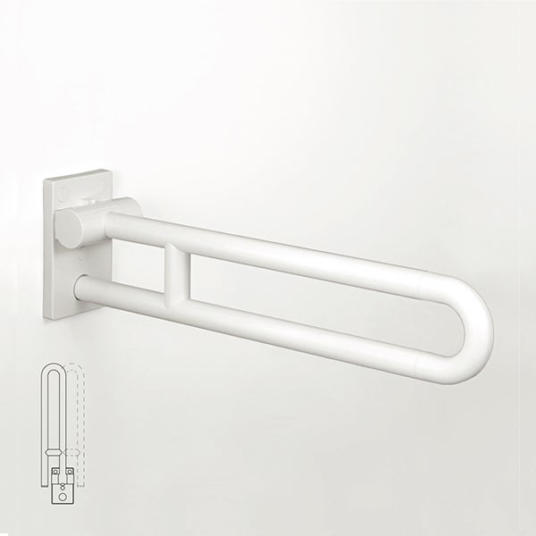 Stützklappgriff in Weiß für das Badezimmer, klappbar zur Wandmontage.