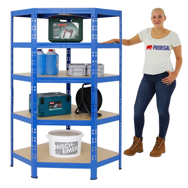 PROREGAL Eckregal Tiger HxBxT 180 x 90 x 45 cm Fachlast 175 kg Blau