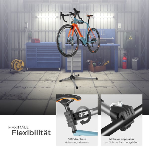 Fahrradmontageständer tectake  inklusive Werkzeugablage mit Montageschlüssel für alle gängigen Modelle schwarz