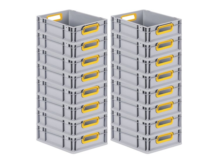 PROREGAL Spar Set 16x Eurobox Nextgen Color HxBxT 12 x 30 x 40 cm 11 Liter Griffe Gelb Offen Glatter Boden Eurobehälter Transportbox