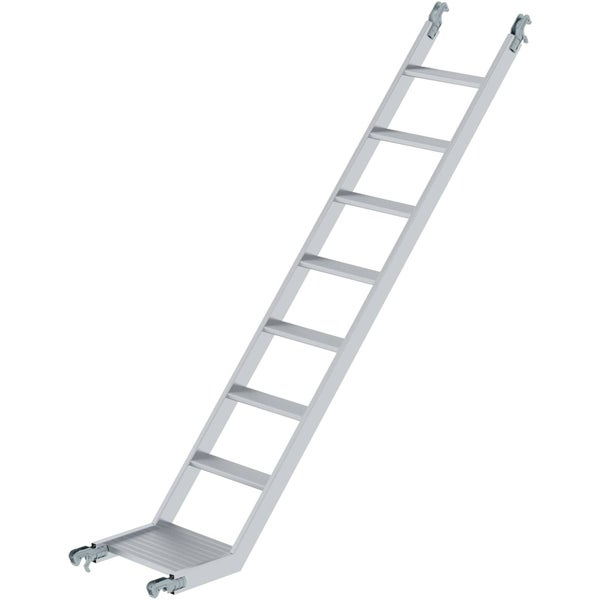 Schornsteinfegerleiter aus Aluminium mit Einhängehaken oben und Standfläche unten.