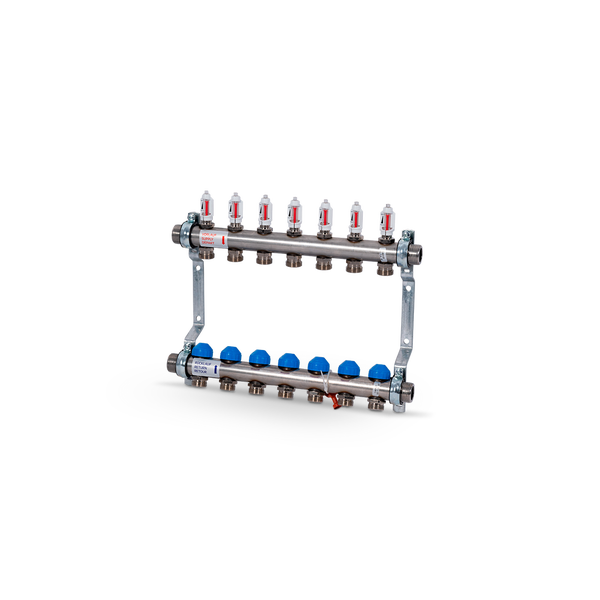 Verteiler Edelstahl PREMIUM für 6 HK, mit DFM Zewotherm Fußbodenheizung Heizkreisverteiler Edelstahl PREMIUM für 6 HK, mit DFM 11100072