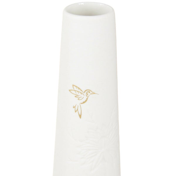 Weiße Blumenvase mit Kolibri-Motiv