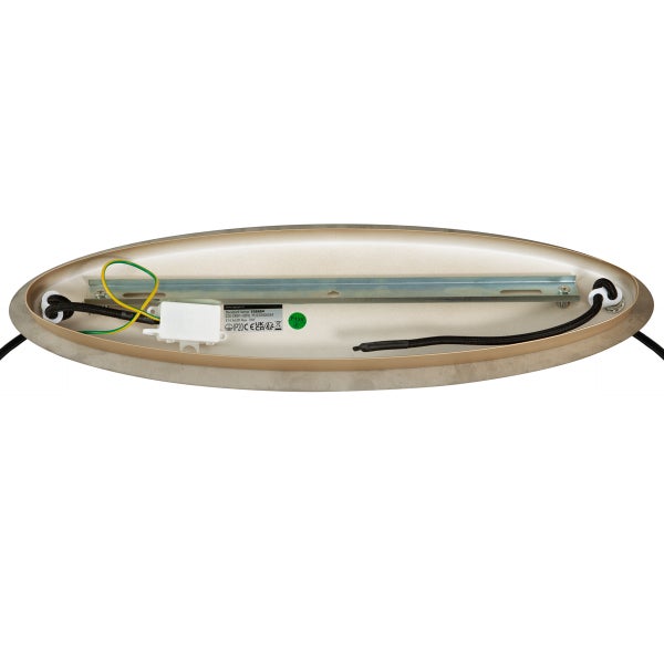 Innenansicht einer Deckenleuchte mit Verkabelung und Montagevorrichtung