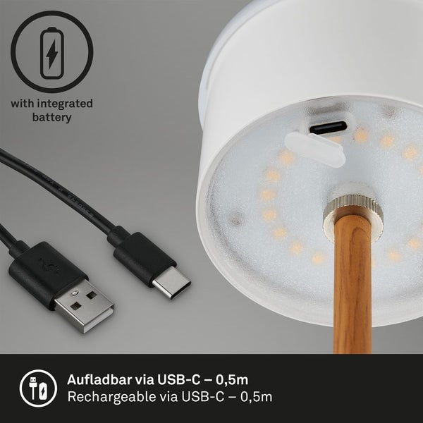 LED Akku-Tischleuchte Tischlampe verstellbar IP44 schwarz-holz RGB innen außen