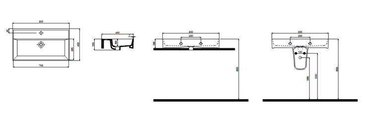 Waschbecken 80x45 Keramik Waschtisch Architekt