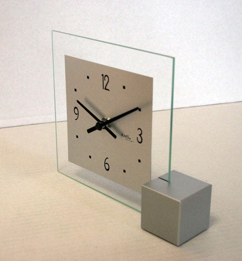 AMS 102 Tischuhr modern Aluminium und Glas