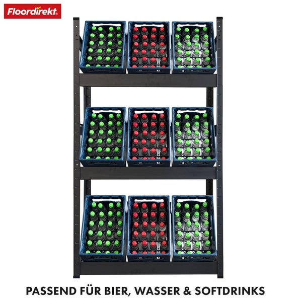 FLOORDIREKT Flaschenkastenständer Osaka - Modernes Getränkekistenregal aus Stahl - Schwarz - für 6 Kästen - 160 x 80 x 30 cm