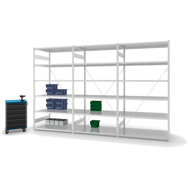 PROREGAL Fachbodenregal Stecksystem T-Profil Light-Duty Grundregal HxBxT 250 x 130 x 80 cm 6 Ebenen Fachlast 190 kg Einseitig Nutzbar Lichtgrau