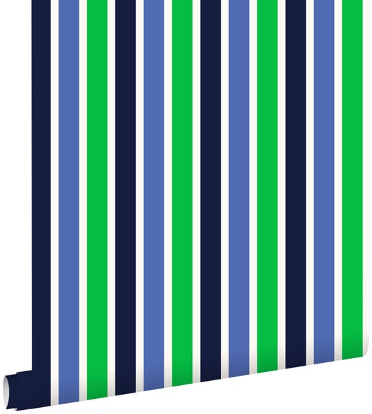 ESTAhome Tapete Streifen Marineblau und Grün - 53 cm x 10,05 m - 115819