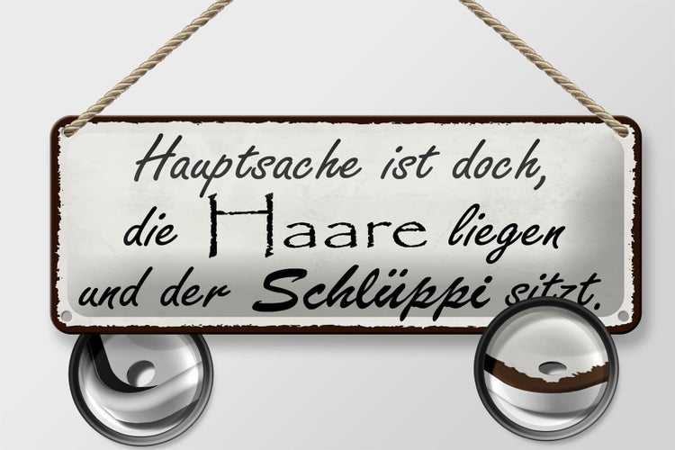 Blechschild Spruch 27x10cm Hauptsache doch die Haare liegen Dekoration