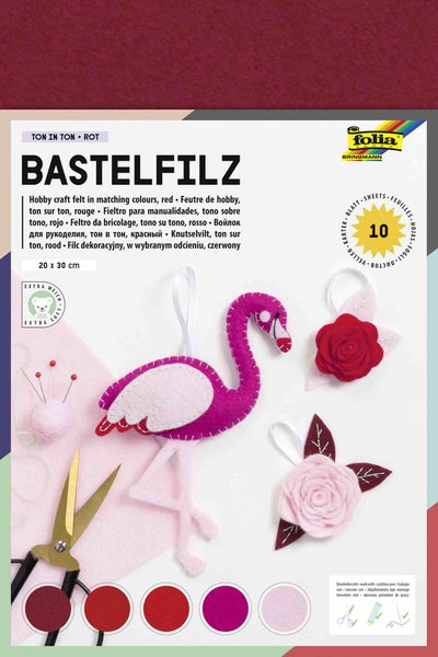 Folia  Bastelfilz TON IN TON MIX, 150g/m², 20x30cm, 10 Blatt, rot