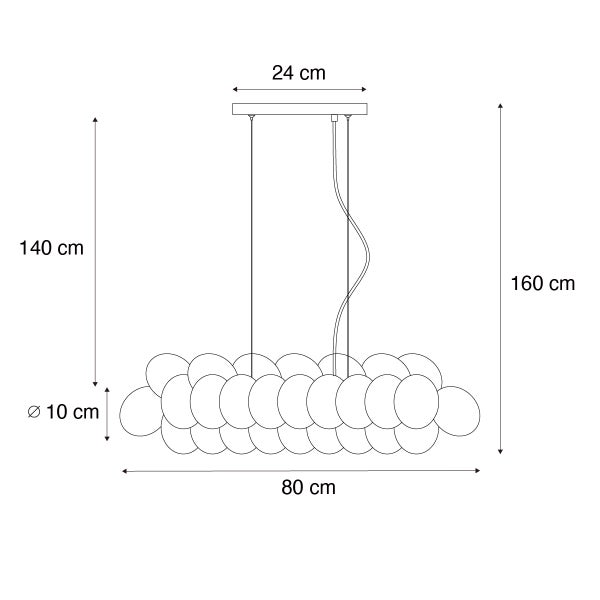 Technische Zeichnung einer Pendelleuchte mit Abmessungen