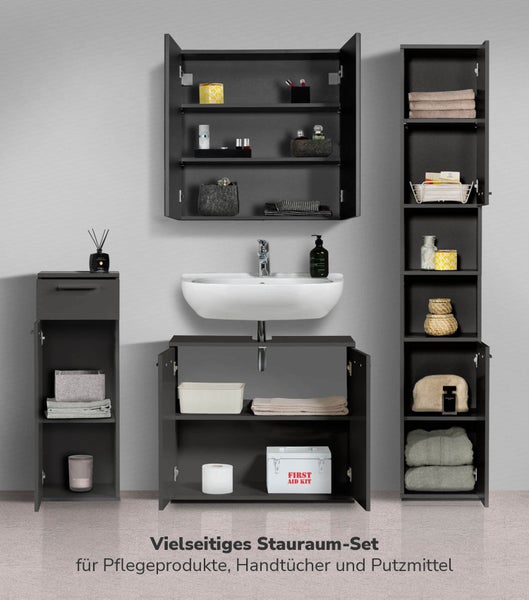 mokebo Badmöbel Set 4-teilig 'Der Steuermann', Badezimmermöbel Set in Anthrazit