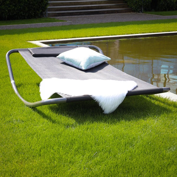 Gartenliege XXL Wippliege Sonnenliege in Grau | Extra groß ca. 200x130x32 cm robustes Metallgestell